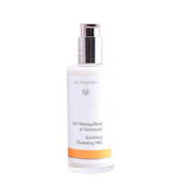 Bottle  of  Dr.  Hauschka  Soothing  Cleansing  Milk,  a  cleansing  milk  indicated  for  removing  makeup  from  sensitive  skin.
