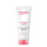 Bottle  of  Topicrem  Ultra  Moisturizing  Body  Milk  by  Topicrem,  a  body  lotion  indicated  for  sensitive  skin  hydration.