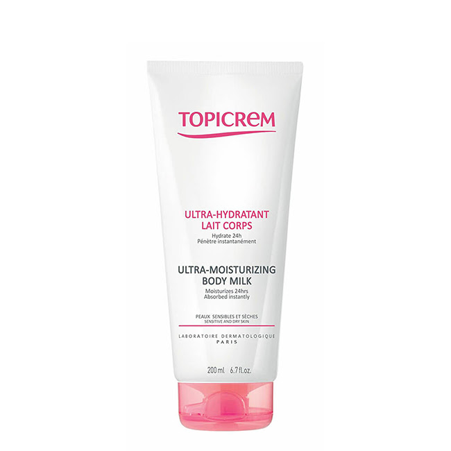 TopicremUltraMoisturizingBodyMilk200ml Bottle of Topicrem Ultra Moisturizing Body Milk by Topicrem, a body lotion indicated for sensitive skin hydration.