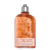 Bottle  of  LOccitane  Cherry  Blossom  Bath  &  Shower  Gel,  a  gel  cleanser  indicated  for  softening  and  cleansing  the  body.