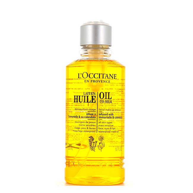 L'OccitaneLait-en-HuileFaceMakeupRemover200ml Bottle of LOccitane Lait-en-Huile Face Makeup Remover, a soothing oil indicated for removing waterproof makeup.