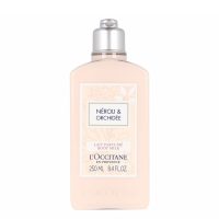 Bottle  of  LOccitane  Neroli  &  Orchidee  Body  Milk,  a  moisturizing  body  milk  indicated  for  softening  the  skin.