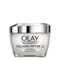 Jar  of  Olay  Regenerist  Collagen  Peptide24  Day  Cream  by  Olay,  a  rich  cream  indicated  for  restoring  skin  barrier.