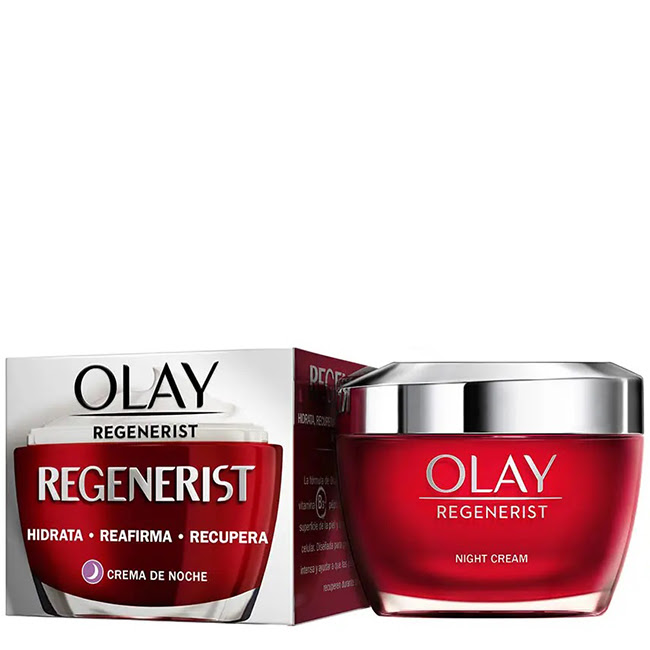 OlayRegeneristNightCream50ml Jar of Olay Regenerist Night Cream by Olay, a velvety cream indicated for anti aging and skin renewal.