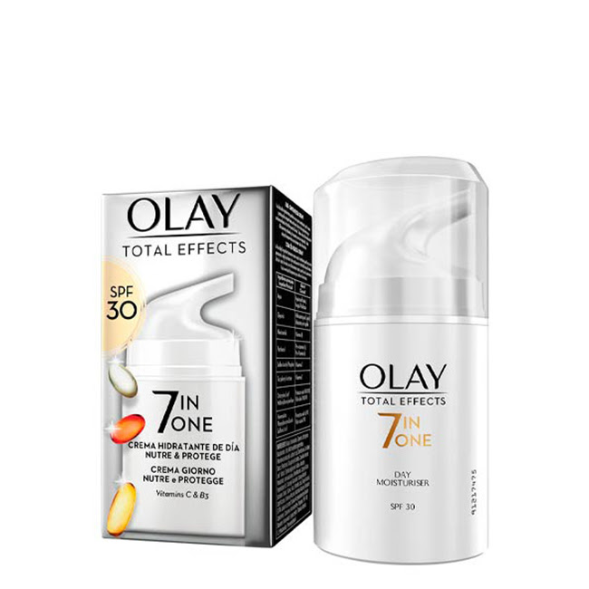 OlayTotalEffects7inOneDayHydratingCreamSPF3050ml Jar of Olay Total Effects 7 in One Day Hydrating Cream SPF30 by Olay, a cream indicated for multi aging signs.