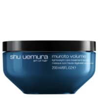 Jar  of  Muroto  Volume  Lightweight  Care  Mask  by  Shu  Uemura,  a  creamy  mask  indicated  for  adding  volume  and  lift  to  fine  hair.