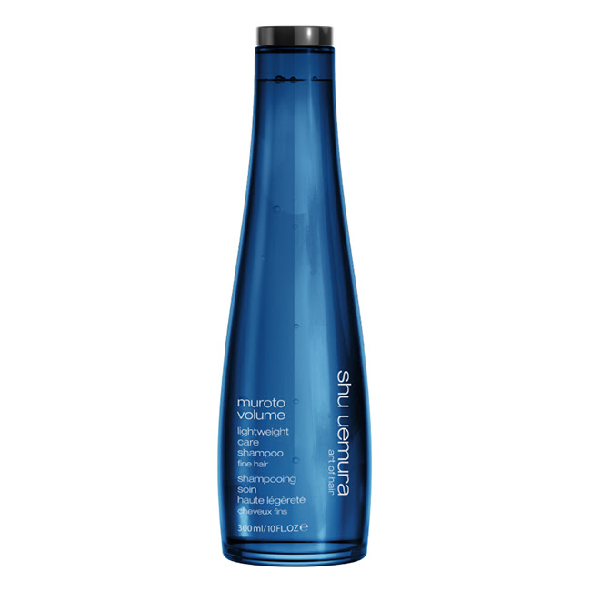 ShuUemuraMurotoVolumeLighweightCareShampoo300ml Bottle of Muroto Volume Lightweight Care Shampoo by Shu Uemura, a volumizing shampoo indicated for adding body to fine hair.