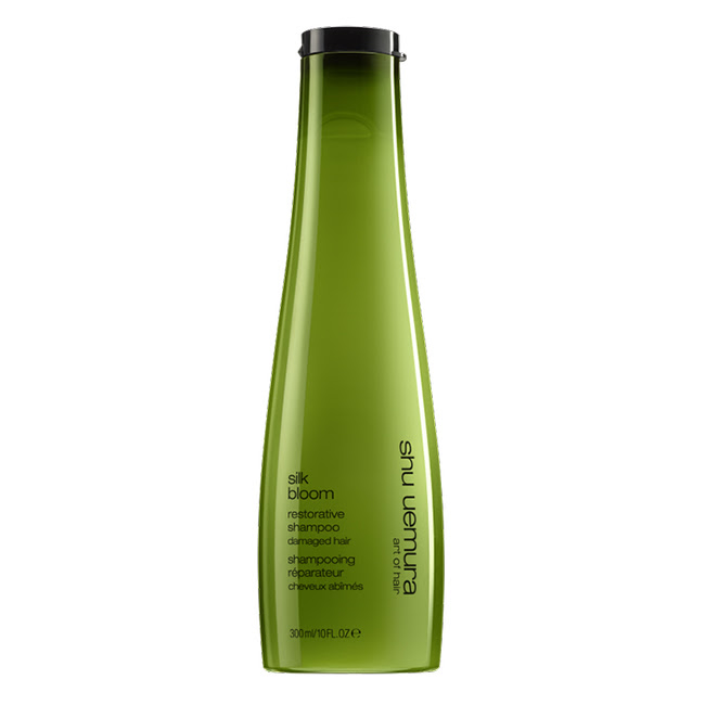 ShuUemuraSilkBloomRestorativeShampoo300ml Bottle of Silk Bloom Shampoo by Shu Uemura, a repairing shampoo indicated for frizzy or damaged hair.