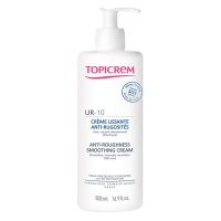 Bottle  of  Topicrem  UR-10  Anti-Roughness  Smoothing  Cream  by  Topicrem,  a  cream  indicated  for  nourishing  skin  with  severe  dryness.