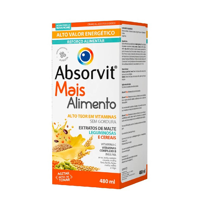 AbsorvitMaisAlimentoSyrup480ml Bottle of Absorvit Mais Alimento Syrup by Absorvit, a food supplement syrup indicated for nutritional deficiencies.