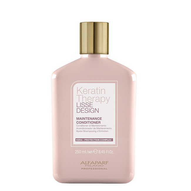 AlfaparfMilanoLisseDesignKeratinTherapyConditioner250ml Bottle of Lisse Design Keratin Therapy Conditioner by Alfaparf Milano, a conditioner indicated for preserving straightening.