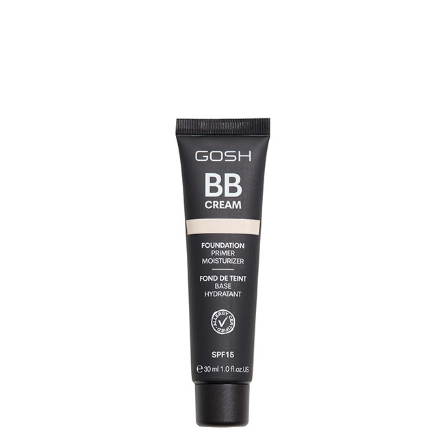 GoshBBCreamFoundationPrimerSPF15Color01Sand30ml Tube of Gosh BB Cream Foundation Primer SPF15 Color 01 Sand by Gosh, a BB cream indicated for natural coverage and SPF15 protection.