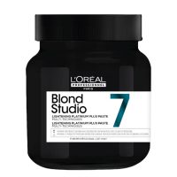 Jar  of  Blond  Studio  Platinum  Plus  Fast  Lightening  Paste  by  LOréal  Professionnel,  a  balm  indicated  for  fast  hair  lightening.