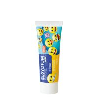 Tube  of  Elgydium  Junior  Toothpaste  Gel  Tutti-Fruti  Emoji  by  Elgydium,  a  toothpaste  gel  indicated  for  preventing  cavities  in  children.