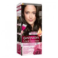 Box  of  Garnier  Color  Sensation  Permanent  Hair  Color  3  Dark  Brown  by  Garnier,  a  hair  dye  indicated  for  full  gray  hair  coverage.