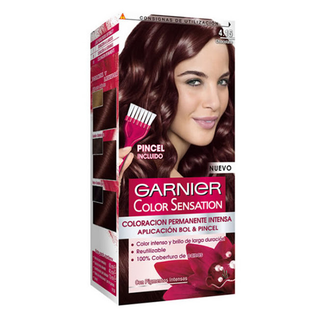GarnierColorSensationPermanentHairColor4.15Chocolate110g Box of Garnier Color Sensation Permanent Hair Color 4.15 Chocolate by Garnier, a hair dye indicated for full gray hair coverage.