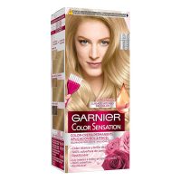 Box  of  Garnier  Color  Sensation  Permanent  Hair  Color  8  Luminous  Blonde  by  Garnier,  a  hair  color  cream  for  intense  root  touch-up.