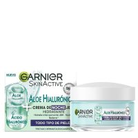 Jar  of  Garnier  SkinActive  Hyaluronic  Aloe  Night  Cream  by  Garnier,  a  refreshing  gel  cream  indicated  for  nourishing  all  skin  types.