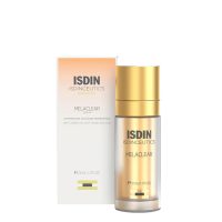 Bottle  of  Isdin  Isdinceutics  Melaclear  Serum  by  Isdin,  a  gel  serum  indicated  for  reducing  hyperpigmentation  and  skin  blemishes.