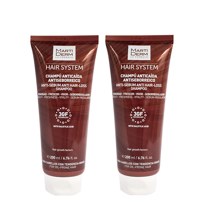 MartidermHairSystemAnti-SebumAnti-HairLossShampooDuo2x200ml Martiderm Hair System Dúo Champú Anti-Caída Antiseborreico 2x200ml - Image 1