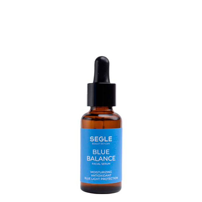 SegleClinicalBlueBalanceSerum30ml Bottle of Segle Clinical Blue Balance Serum by Segle, a lightweight serum indicated for hydration and blue light protection.