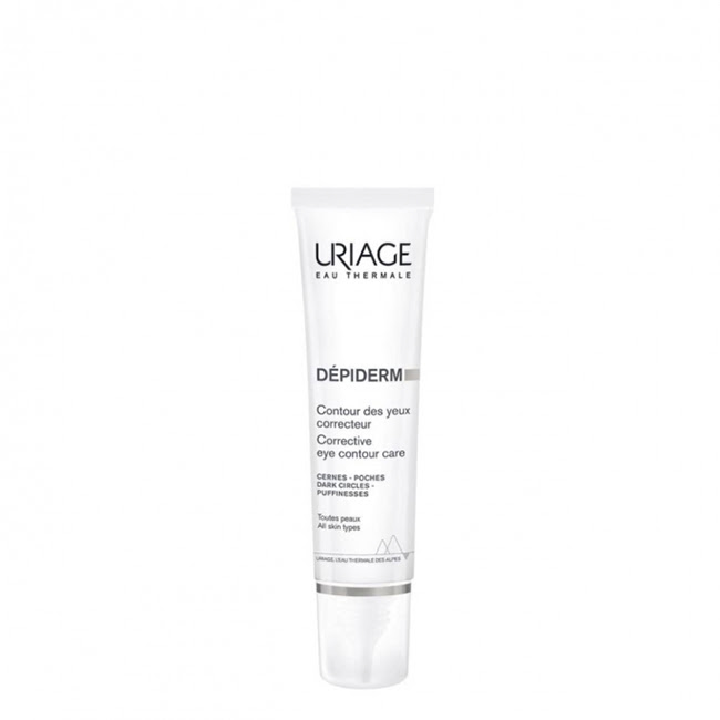 UriageDépidermCorrectiveEyeContourCare15ml Tube of Uriage Dépiderm Corrective Eye Contour Care by Uriage, a gel-cream indicated for reducing puffiness and dark circles.