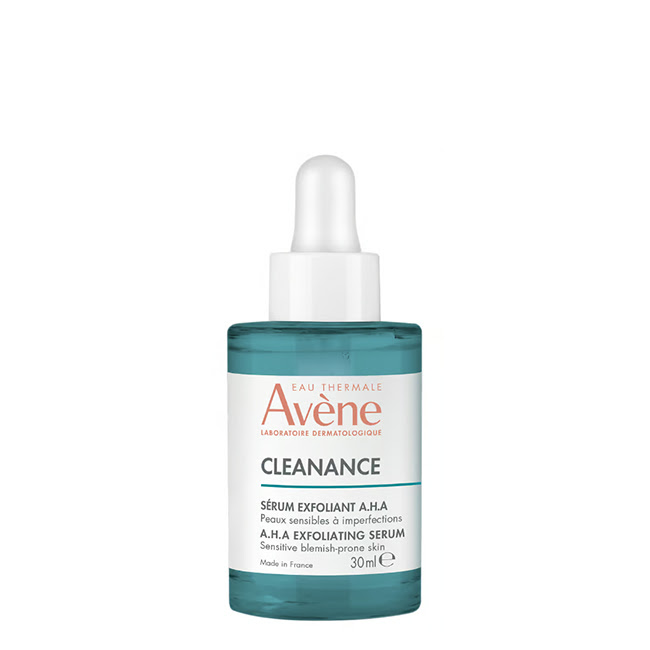 AvèneCleananceAHAPeelingSerum30ml Bottle of Avène Cleanance AHA Peeling Serum by Avène, a fluid serum indicated for exfoliating and refining skin grain.
