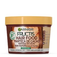 Jar  of  Garnier  Fructis  Hair  Food  Cocoa  Butter  Extra  Smoothing  Mask  by  Garnier,  a  mask  indicated  for  moisturizing  and  defining  curls.
