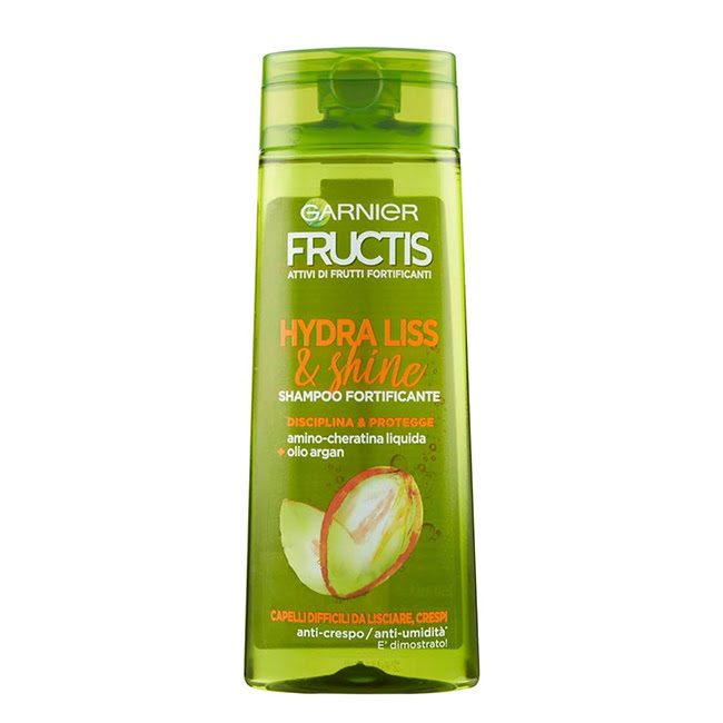 GarnierFructisHydraLissFortifyingShampoo360ml Bottle of Garnier Fructis Hydra Liss Fortifying Shampoo by Garnier, a shampoo indicated for reducing frizz and adding shine to hair.