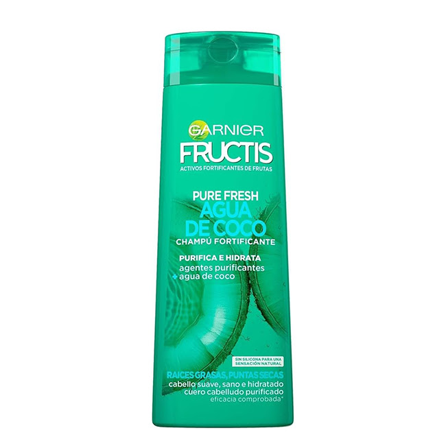 GarnierFructisPureFreshCoconutWaterShampoo360ml Bottle of Garnier Fructis Pure Fresh Coconut Water Shampoo by Garnier, a shampoo indicated for purifying the scalp.