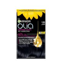 Box  of  Garnier  OLIA  Permanent  Hair  Color  by  Garnier,  a  permanent  ammonia-free  color  indicated  for  gray  hair  coverage.