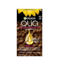 Product  container  of  Garnier  OLIA  Permanent  Hair  Color  6.3  Golden  Light  Brown  by  Garnier,  a  creamy  color  for  gray  hair  coverage.