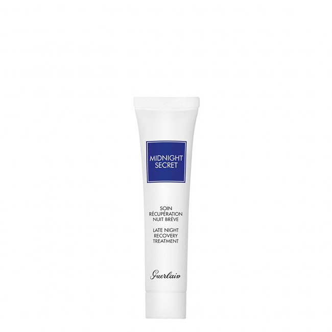 GuerlainMidnightSecretLateNightRecoveryTreatment15ml Product container of Guerlain Midnight Secret Late Night Recovery Treatment by Guerlain, a gel indicated for reviving tired skin.