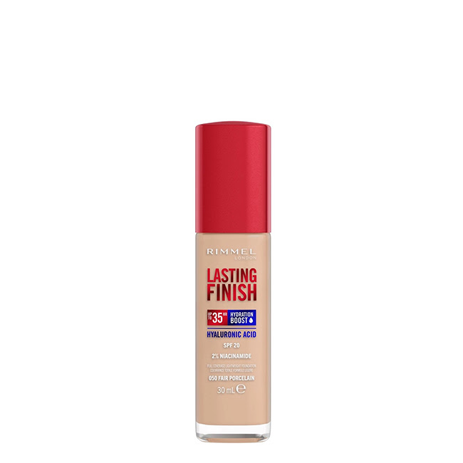 RimmelLondonLastingFinishHyaluronBoostSPF20Foundation050FairPorcelain30ml Rimmel London Lasting Finish Hyaluron Boost SPF20 Base 050 Fair Porcelain 30ml - Image 1