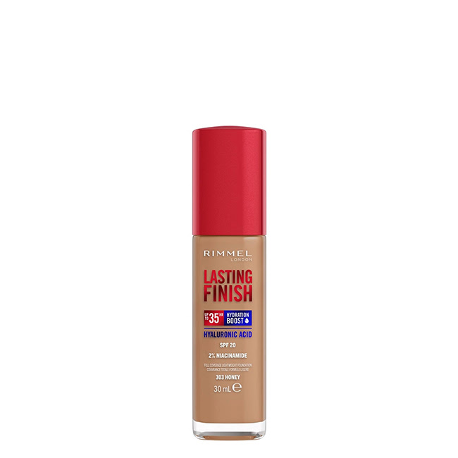 RimmelLondonLastingFinishHyaluronBoostSPF20Foundation303Honey30ml Rimmel London Lasting Finish Hyaluron Boost SPF20 Base 303 Honey 30ml - Image 1