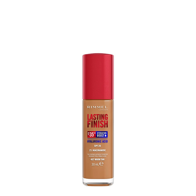 RimmelLondonLastingFinishHyaluronBoostSPF20Foundation407WarmTan30ml リンメル ロンドン ラスティングフィニッシュ ヒアルロン ブースト SPF20 ファンデーション 407 ウォームタン 30ml - 画像 (1)