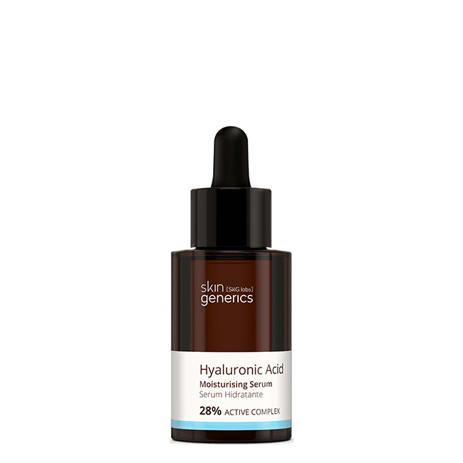 SkinGenericsHyaluronicAcidMoisturizingSerum30ml Bottle of Skin Generics Hyaluronic Acid Moisturizing Serum by Skin Generics, a smooth serum indicated for skin regeneration.