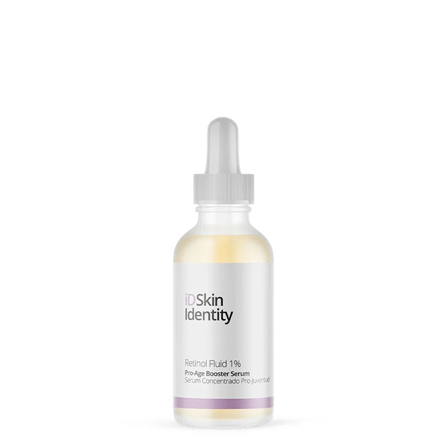 SkinGenericsiDSkinIdentityRetinolFluidPro-AgeBoosterSerum30ml Bottle of Skin Generics iD Skin Identity Retinol Fluid Pro-Age Booster Serum by Skin Generics, a light serum for anti-aging.