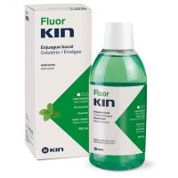 Bottle  of  Kin  Fluorkin  Anticaries  Mouthwash  by  Kin,  a  liquid  mouthwash  indicated  for  preventing  tooth  decay  and  plaque  formation.