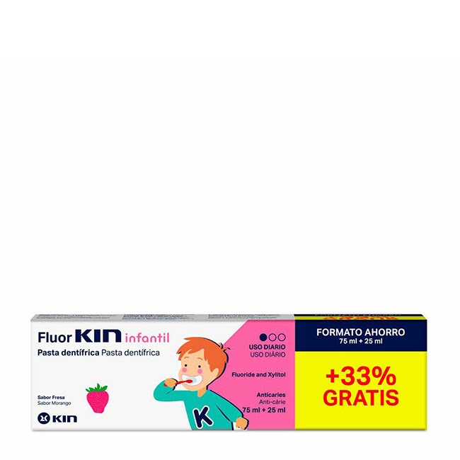 KinFluorkinforChildrenStrawberryToothpaste7525ml Kin Fluorkin Infantil Pasta Dentífrica Sabor Fresa 75+25ml - Image 1