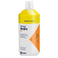 Bottle  of  Kin  Gingikin  B5  Mouthwash  by  Kin,  a  liquid  mouthwash  indicated  for  strengthening  enamel  and  toning  the  gums.