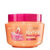 Jar  of  LOreal  Elvive  Dream  Long  Restoring  Mask  by  LOreal  Paris,  a  reconstructive  mask  indicated  for  repairing  damaged  long  hair.