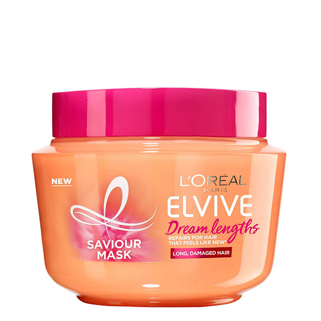 L'OrealElviveDreamLongRestoringMask300ml Jar of LOreal Elvive Dream Long Restoring Mask by LOreal Paris, a reconstructive mask indicated for repairing damaged long hair.