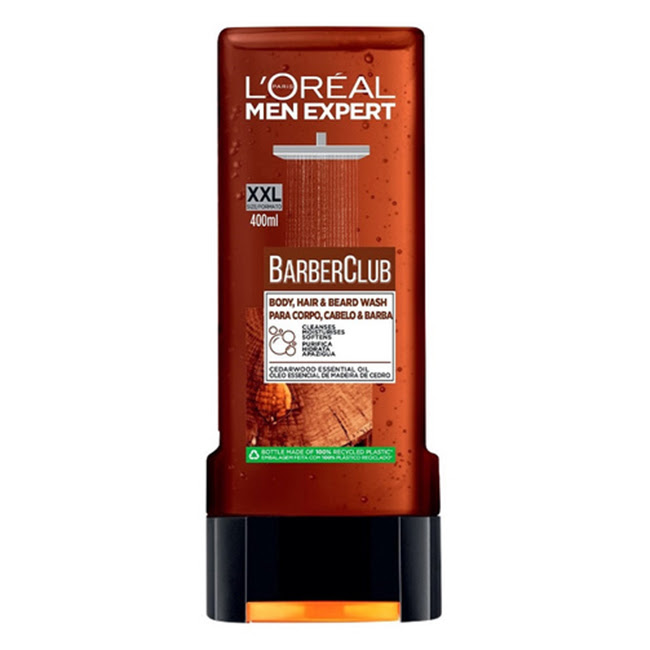 L'OrealMenExpertBarberClubShowerGel400ml Bottle of LOreal Men Expert Barber Club Shower Gel by LOreal Paris, a shower gel indicated for purifying the body, hair and beard.