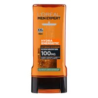 Bottle  of  LOreal  Men  Expert  Hydra  Energetic  Shower  Gel  by  LOreal,  a  3-in-1  gel  indicated  for  cleansing  and  revitalizing  the  skin.