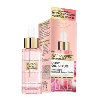 Bottle  of  LOreal  Paris  Age  Perfect  Golden  Age  Pink  Tone  Oil  Serum  by  LOreal  Paris,  an  oil  serum  indicated  for  skin  nourishment.