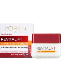 Jar  of  LOreal  Paris  Revitalift  Hydrating  SPF30  Day  Cream  by  LOreal,  a  moisturizing  cream  with  SPF30  for  wrinkles  and  protection.