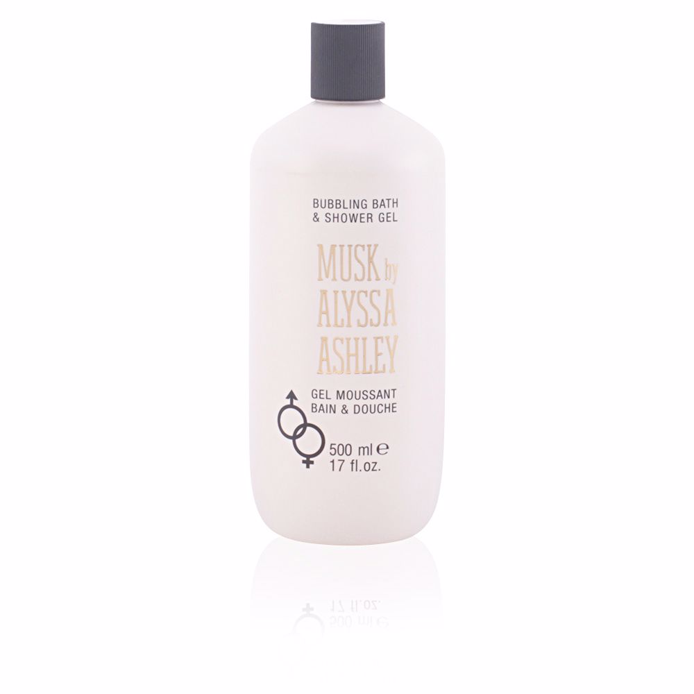 AlyssaAshleyMuskBubblingBath&ShowerGel500ml Bottle of Alyssa Ashley Musk Bubbling Bath & Shower Gel by Alyssa Ashley, a shower gel indicated for cleansing and nourishing skin.