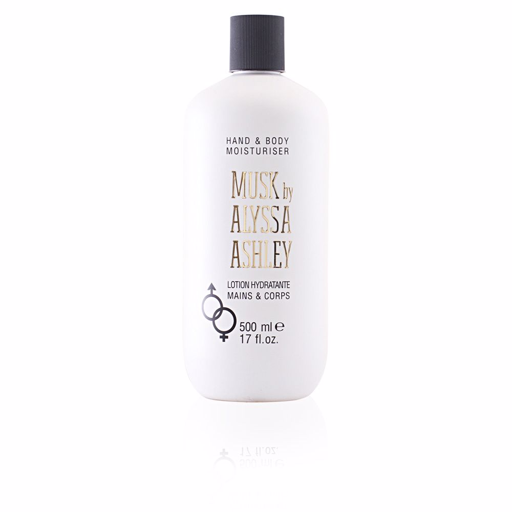 AlyssaAshleyMuskHand&BodyMoisturiser500ml Bottle of Alyssa Ashley Musk Hand & Body Moisturiser by Alyssa Ashley, a body lotion indicated for hydrating and protecting skin.