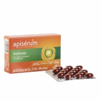 Box  of  Apisérum  Defensas  Capsules  by  Apisérum,  a  dietary  supplement  indicated  for  strengthening  immune  defenses.